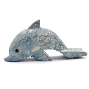 CARVED  BLUE GREY MARBLE DOLPHIN FIGURINE   Sea Life Beach Mammal